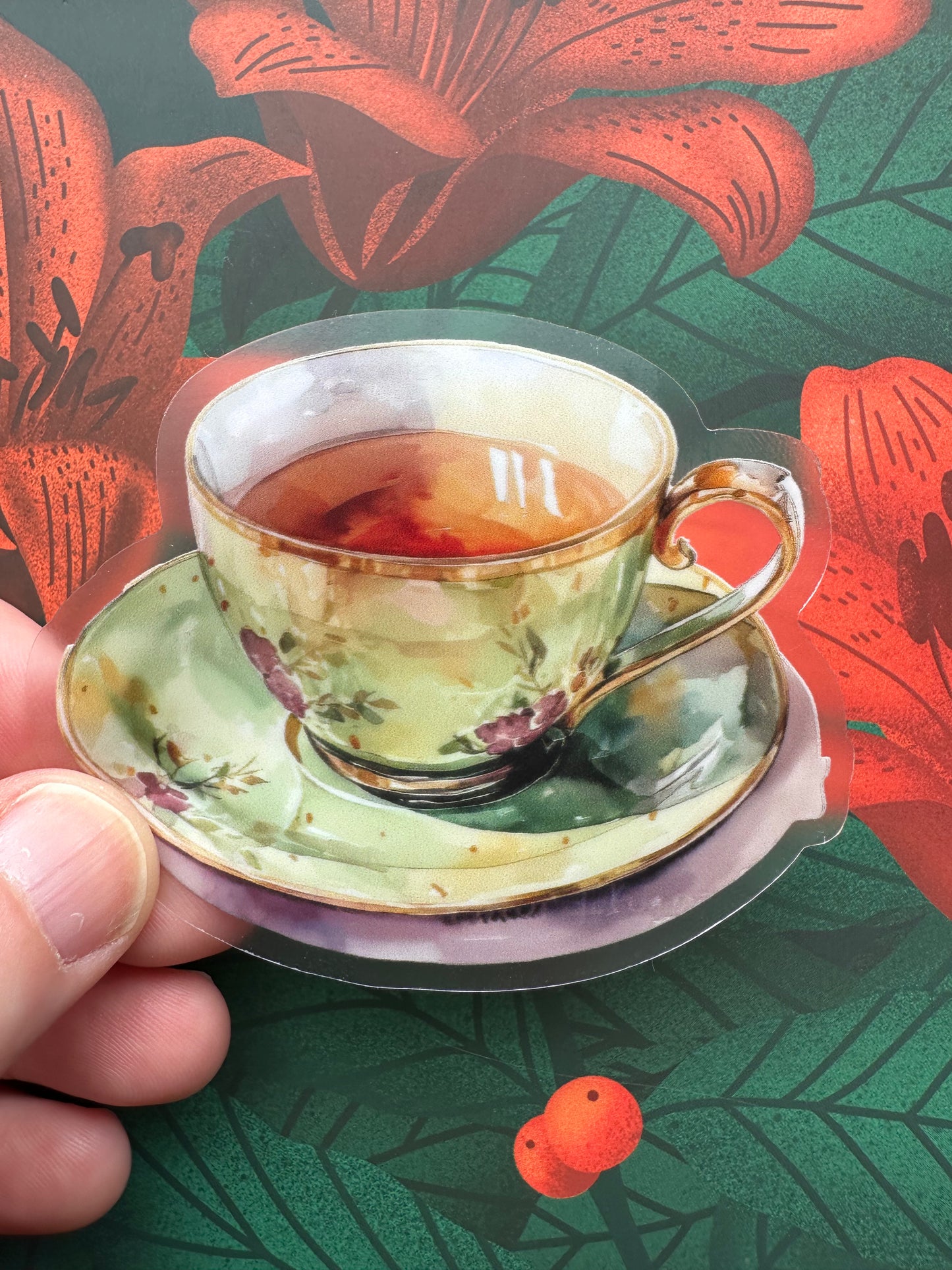 Tea Cup Clear Transparent Vinyl Sticker, 3.0" x 2.4"