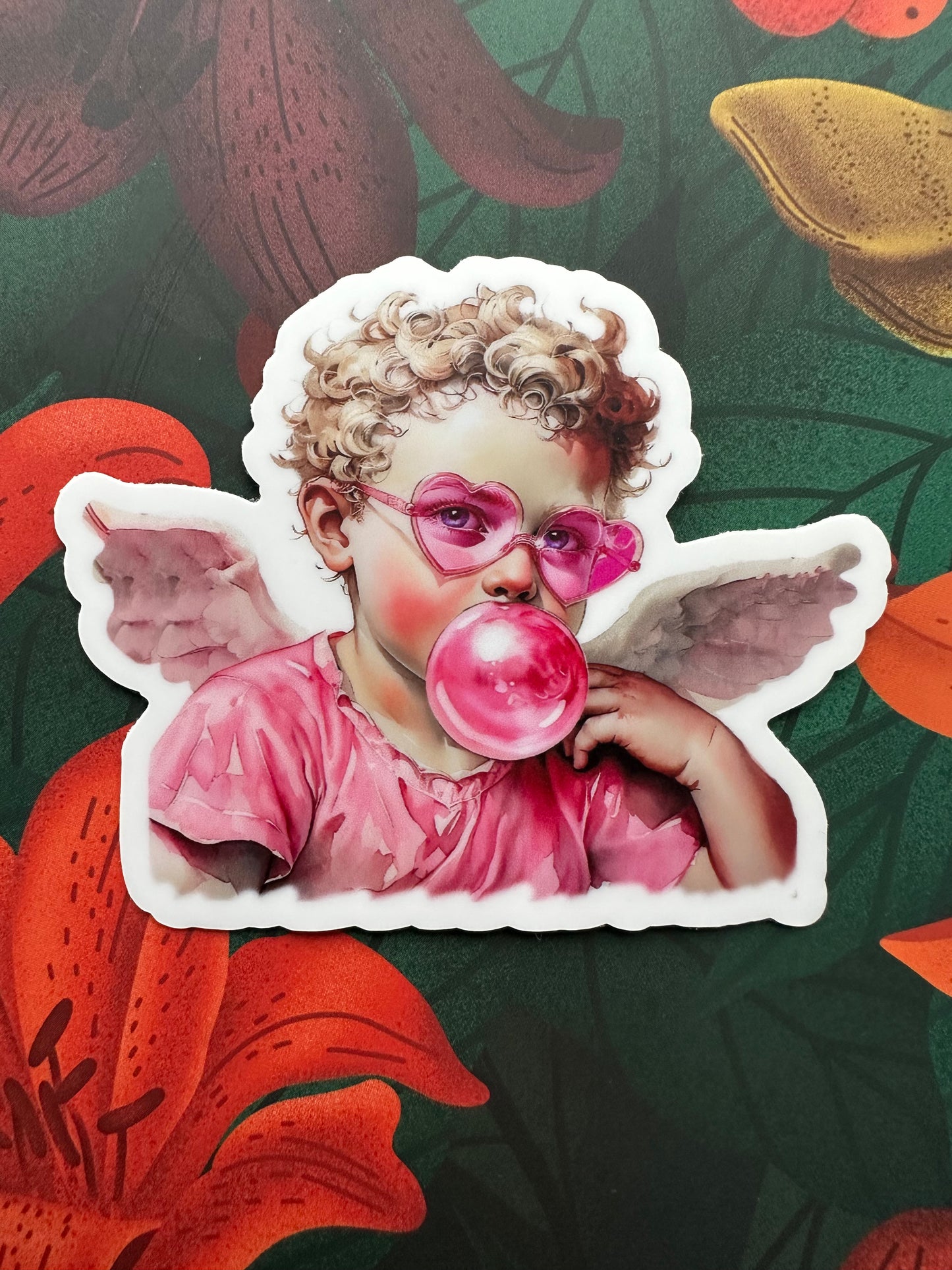 Cupid Blowing Bubble Vinyl Sticker, 3.0” x 2.4”