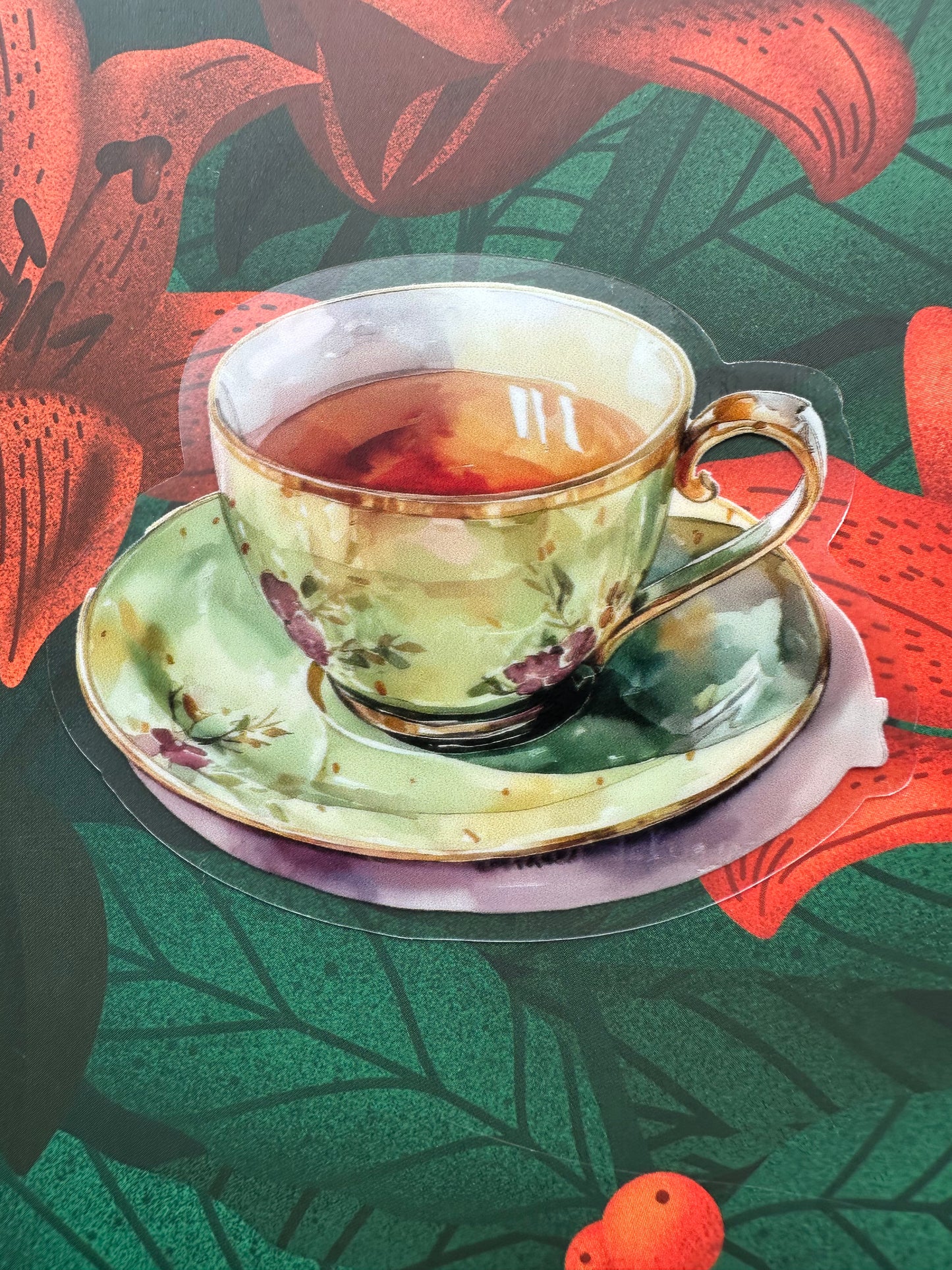 Tea Cup Clear Transparent Vinyl Sticker, 3.0" x 2.4"