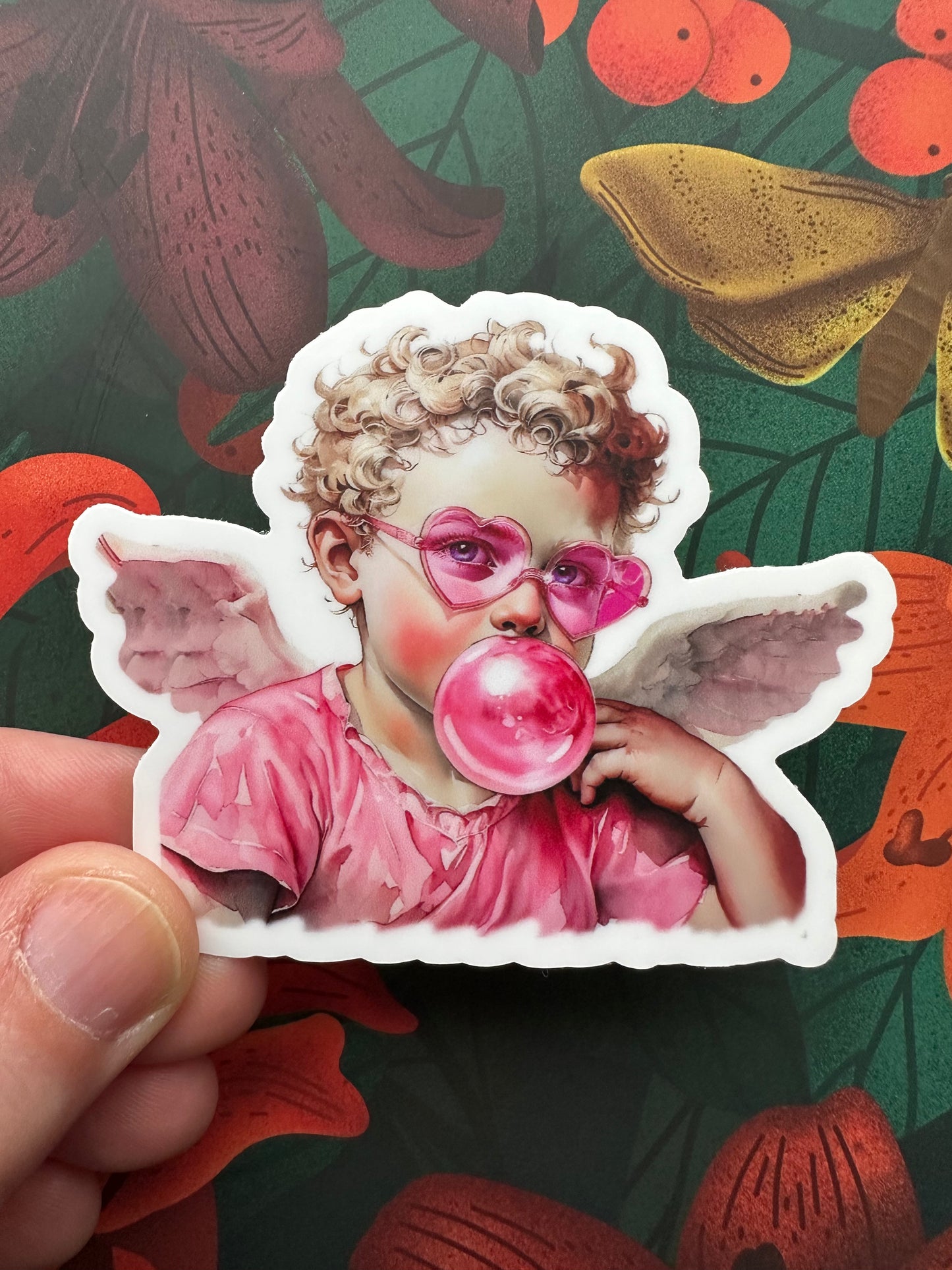 Cupid Blowing Bubble Vinyl Sticker, 3.0” x 2.4”