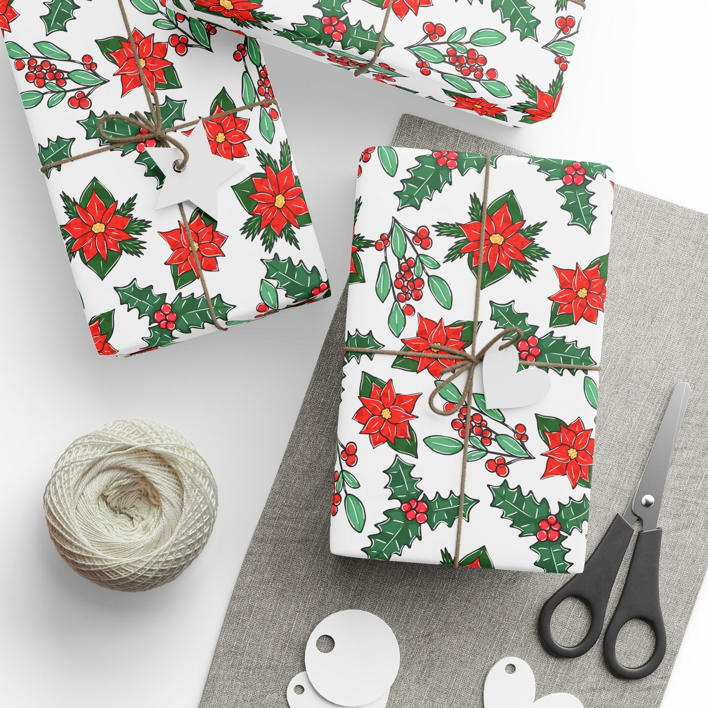 Poinsettia Matte Wrapping Paper Roll