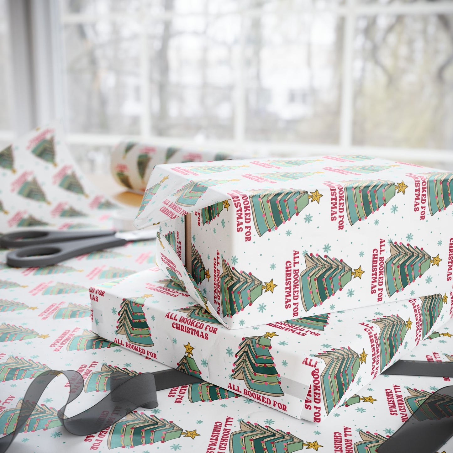 All Booked Up Christmas Matte Wrapping Paper Roll
