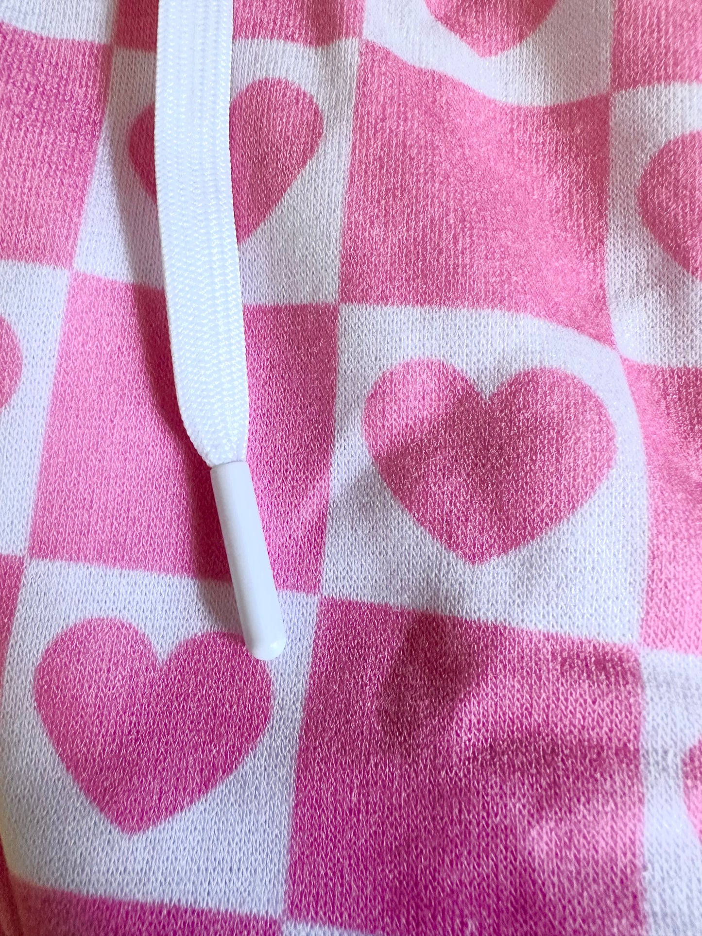 Pink Heart Grid Crop Hoodie