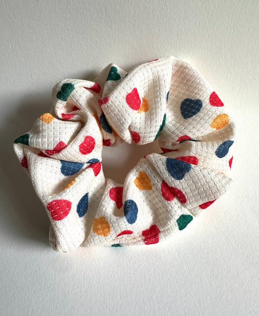 Multicolor Hearts Waffle Scrunchie