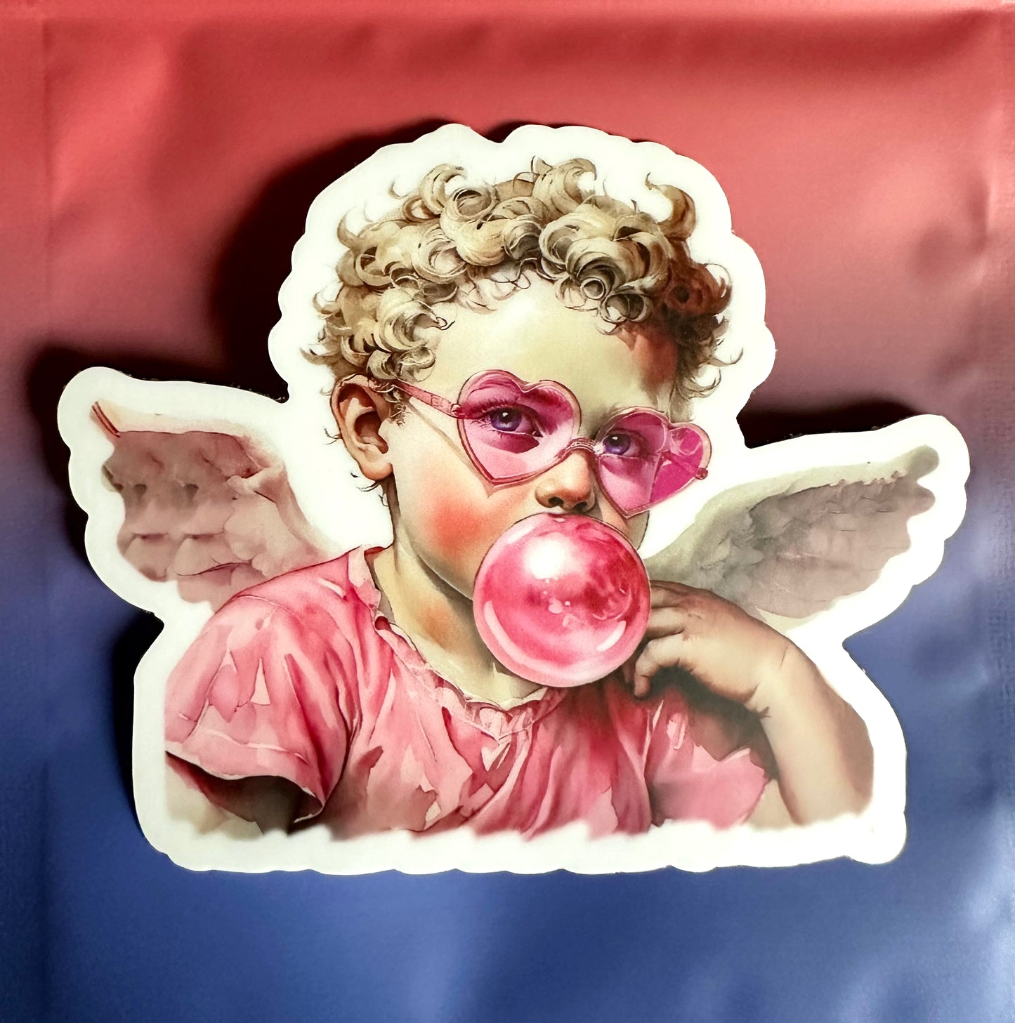 Cupid Blowing Bubble Vinyl Sticker, 3.0” x 2.4”