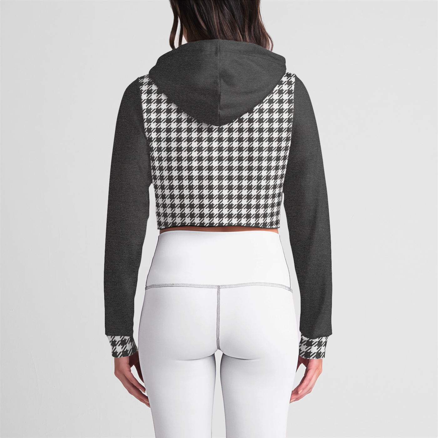 Dark Grey Houndstooth Crop Hoodie