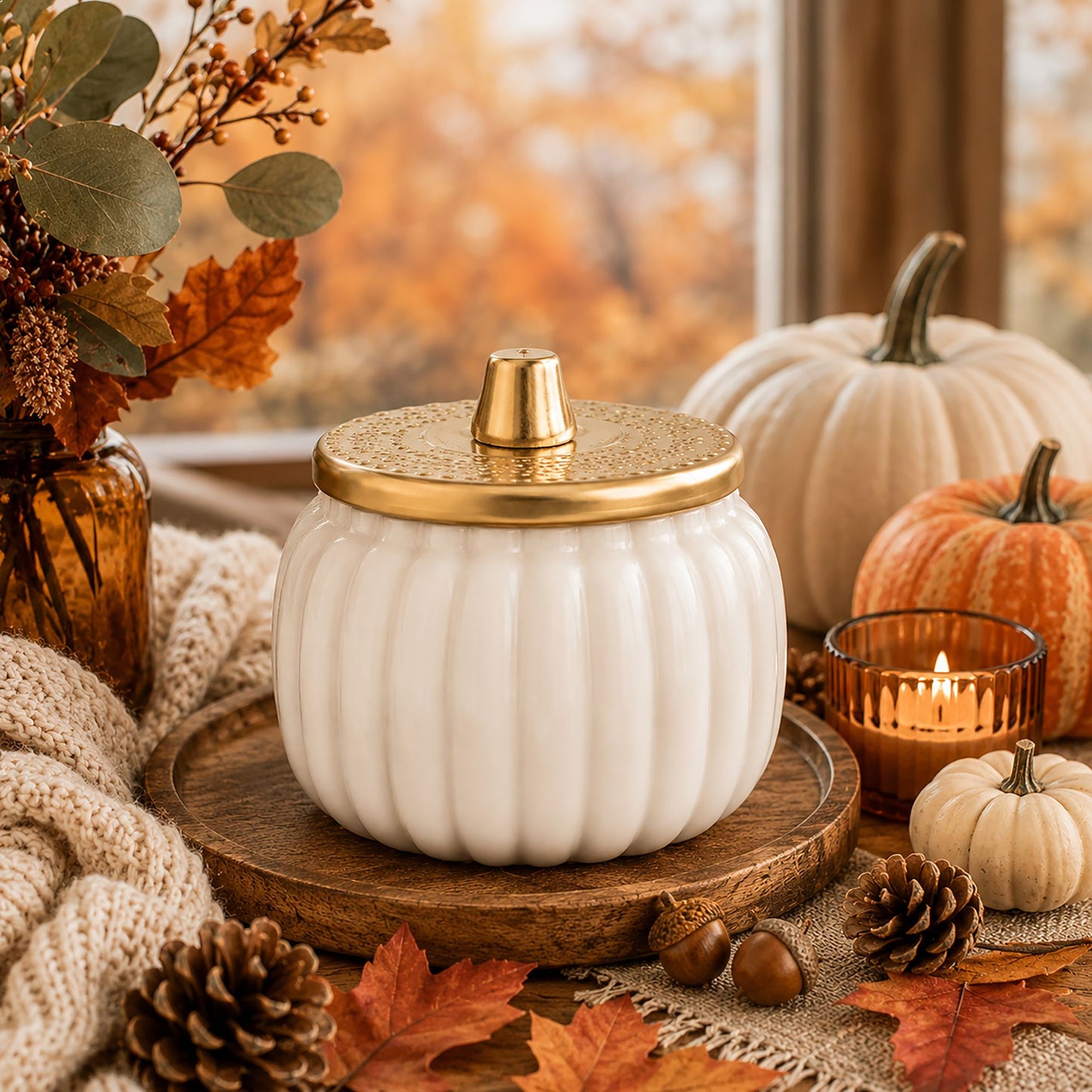 Ceramic Double-Wick Pumpkin Candle