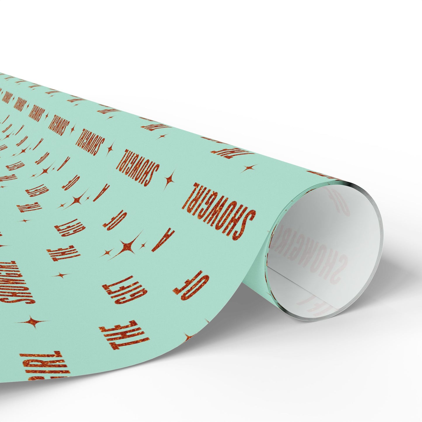 The Gift of a Showgirl wrapping paper, rolled mockup, by Merry May