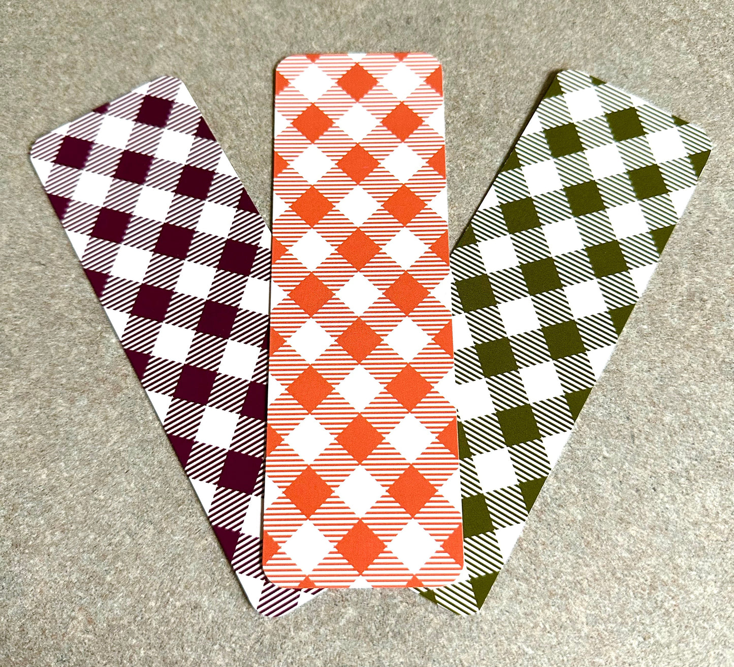 Autumn Plaid Glossy Double - Sided Bookmark, 2” x 6” - Merry May