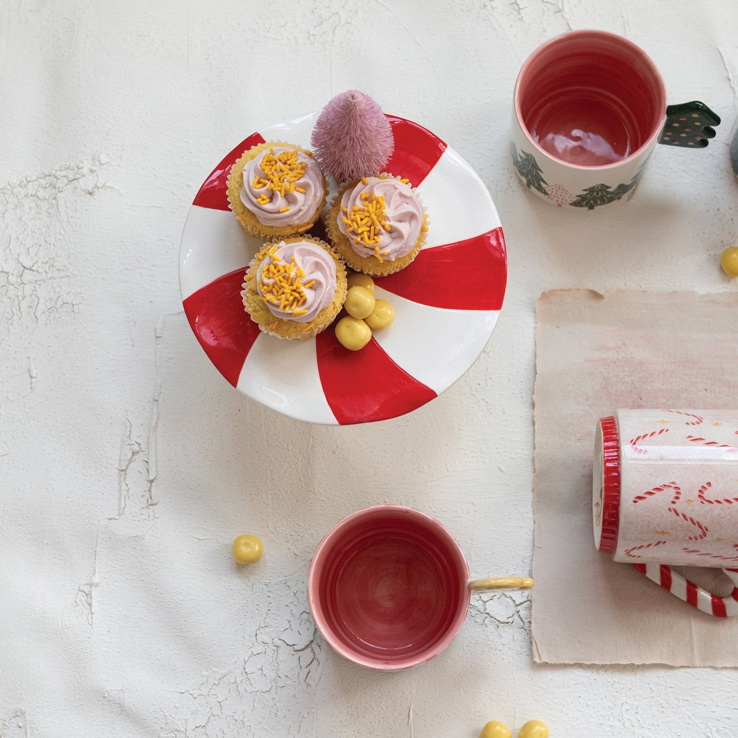 Hand - Painted Ceramic Peppermint Pedestal - Merry May