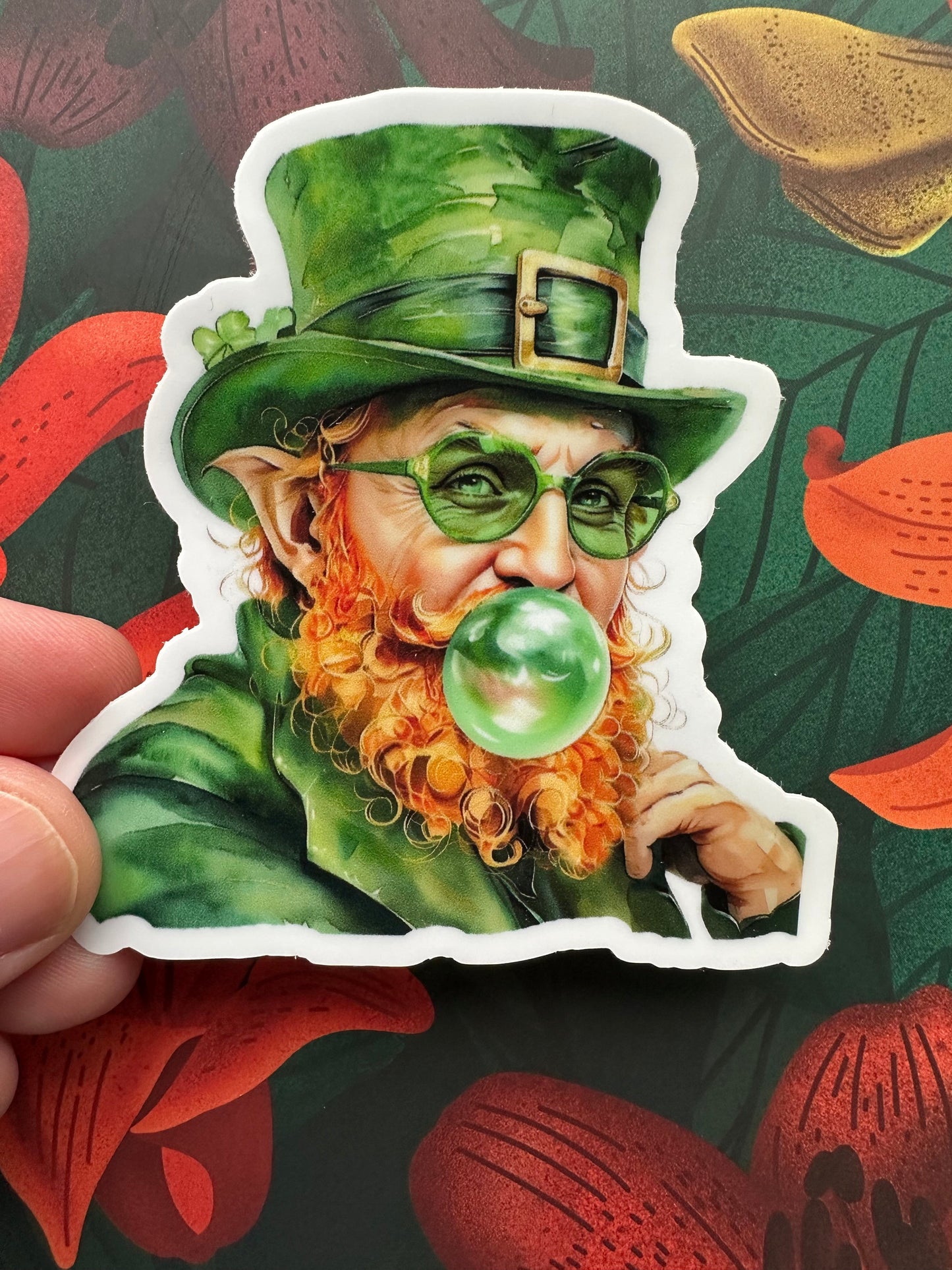 Leprechaun Blowing Bubble Vinyl Sticker, 2.9” x 3.0” - Merry May