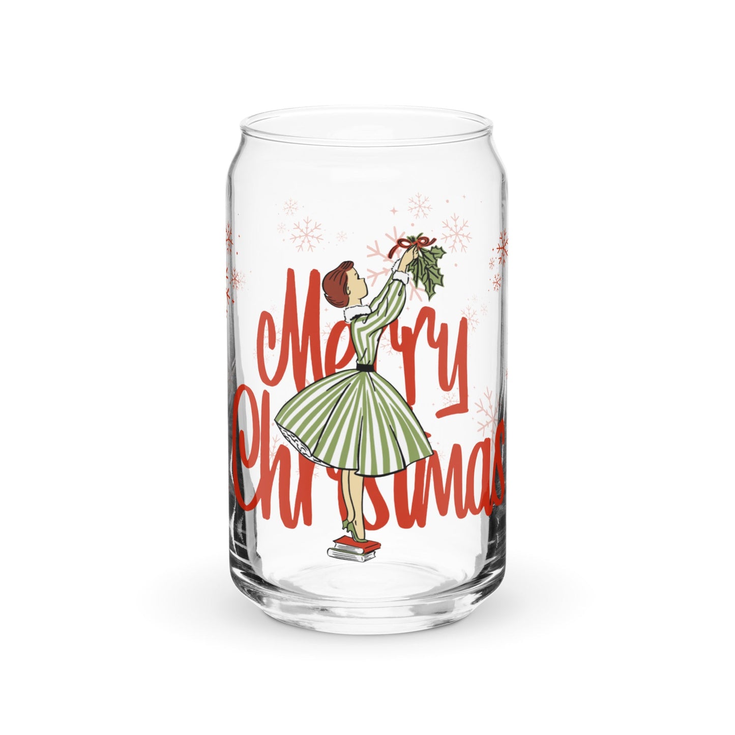 Merry Christmas Retro 16 oz. Glass Cup - Merry May