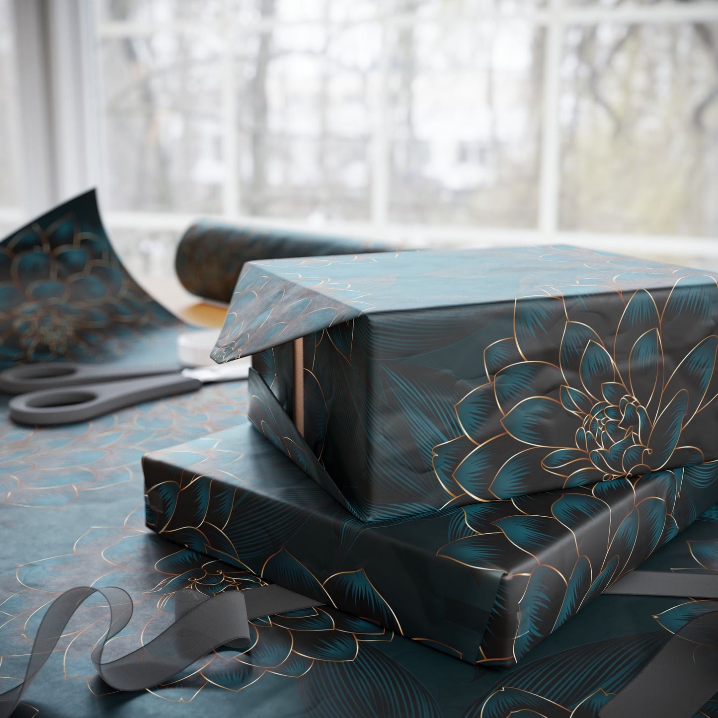 Midnight Dahlia Wrapping Paper Roll - Merry May