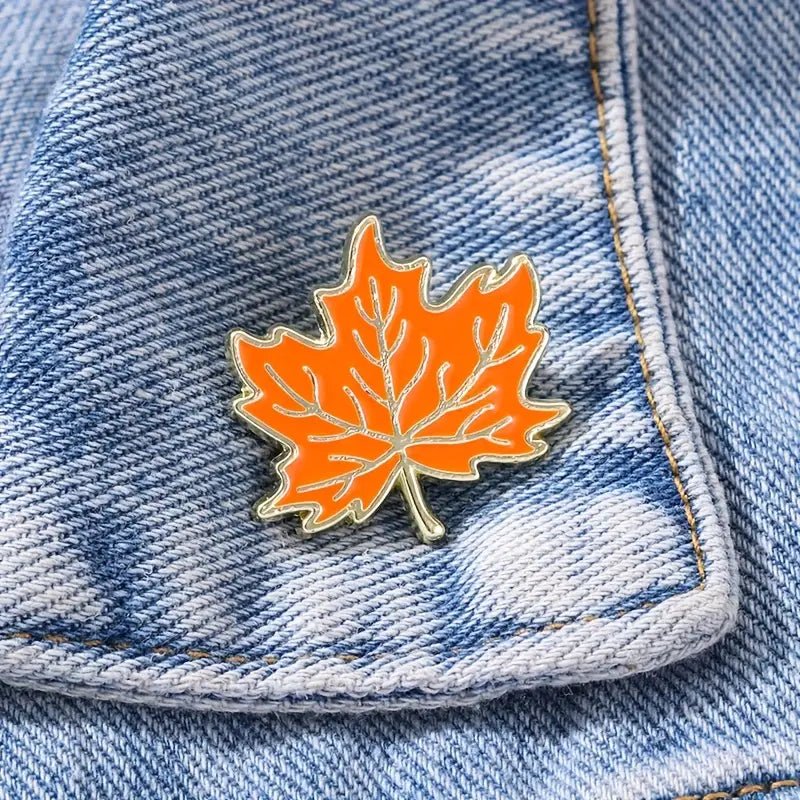 Orange Maple Leaf Enamel Pin - Merry May