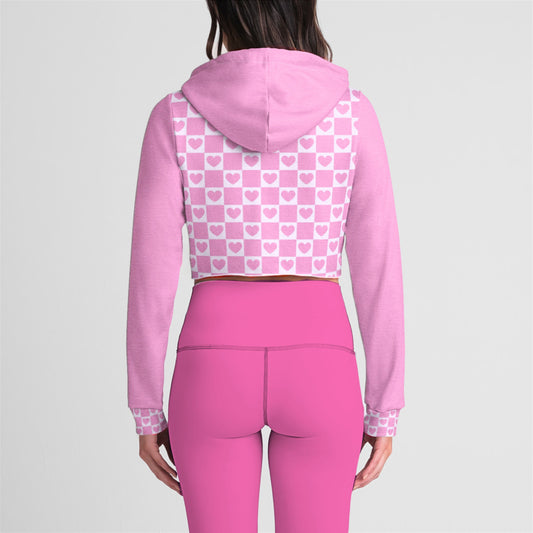 Pink Heart Grid Crop Hoodie - Merry May