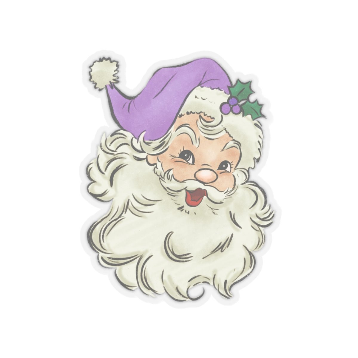 Purple Santa Hat Clear Transparent Vinyl Sticker, 2.4" x 3" - Merry May