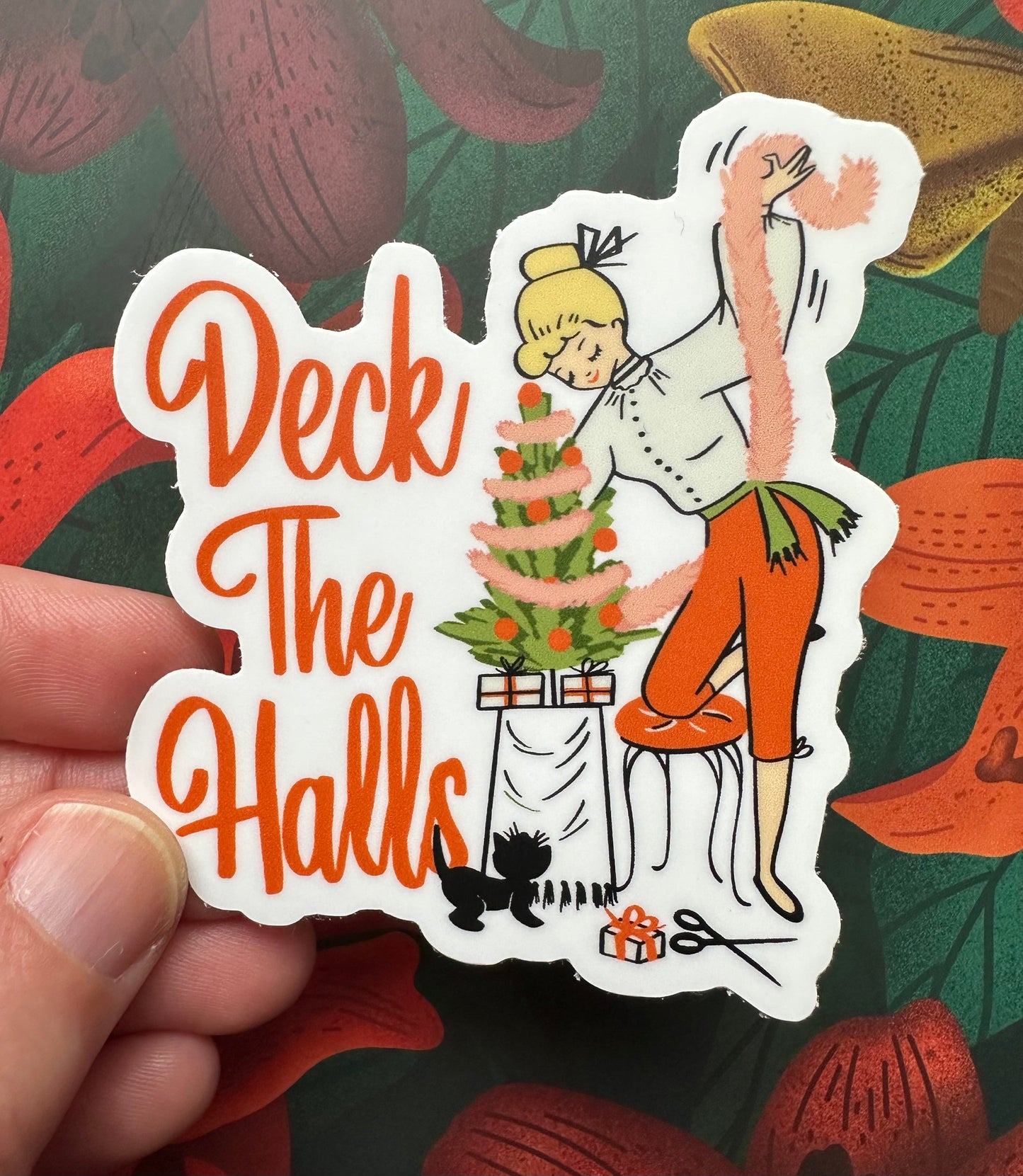 Retro Deck the Halls Vinyl Sticker, 2.8" x 3.0" - Merry May