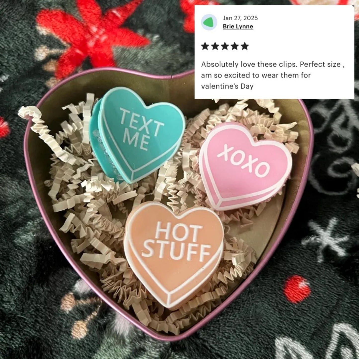 Romantic Set of 3 Mini Heart Claws in Heart Shaped Gift Box - Merry May
