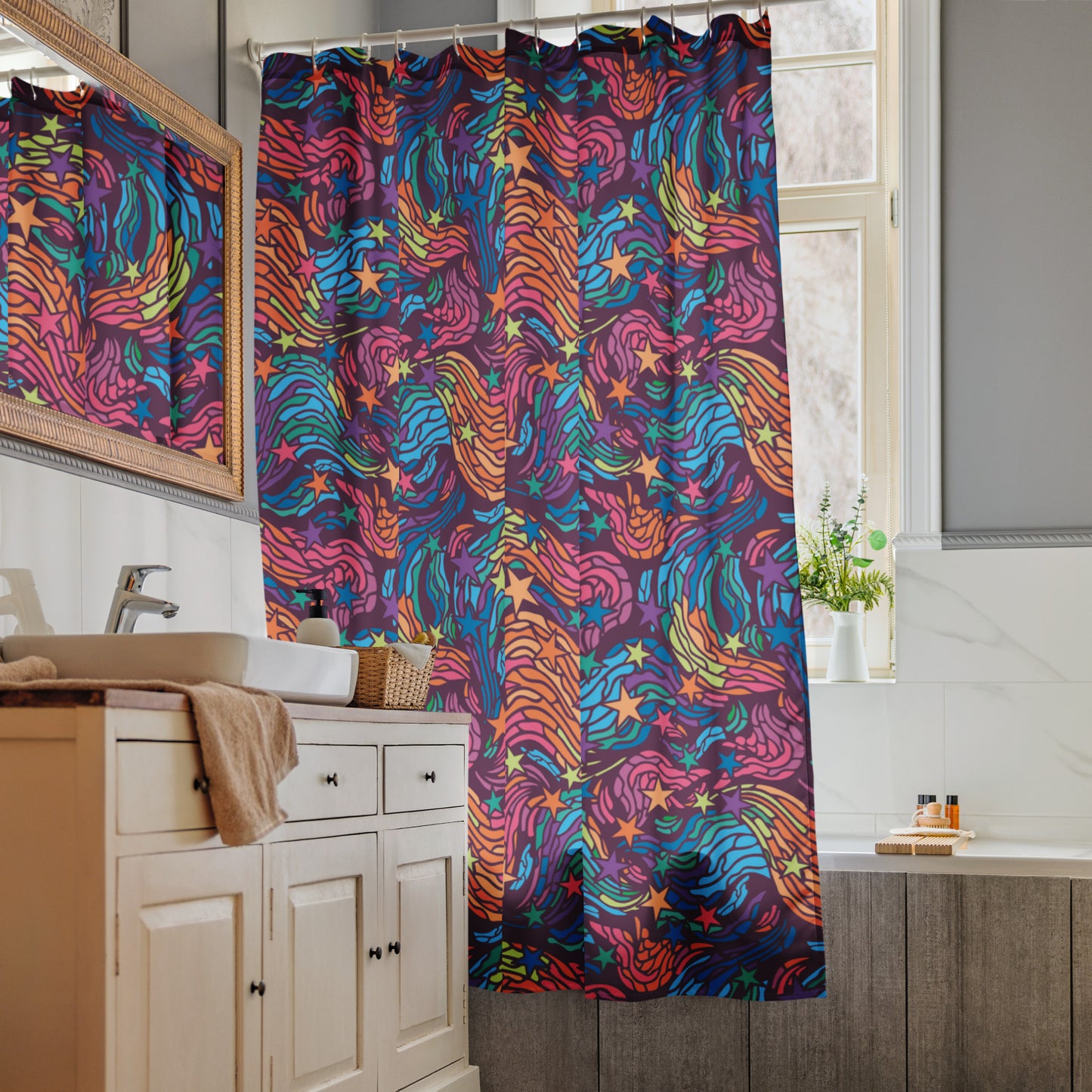 Rainbow Starry Night Shower Curtain