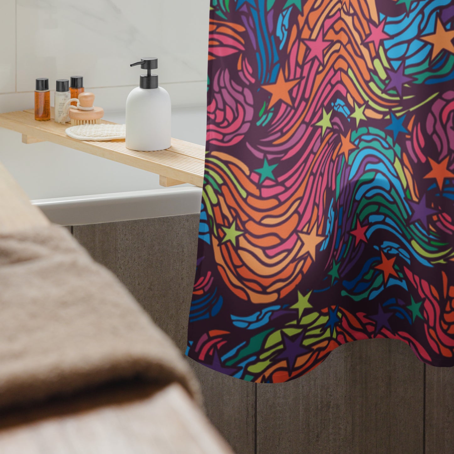 Rainbow Starry Night Shower Curtain