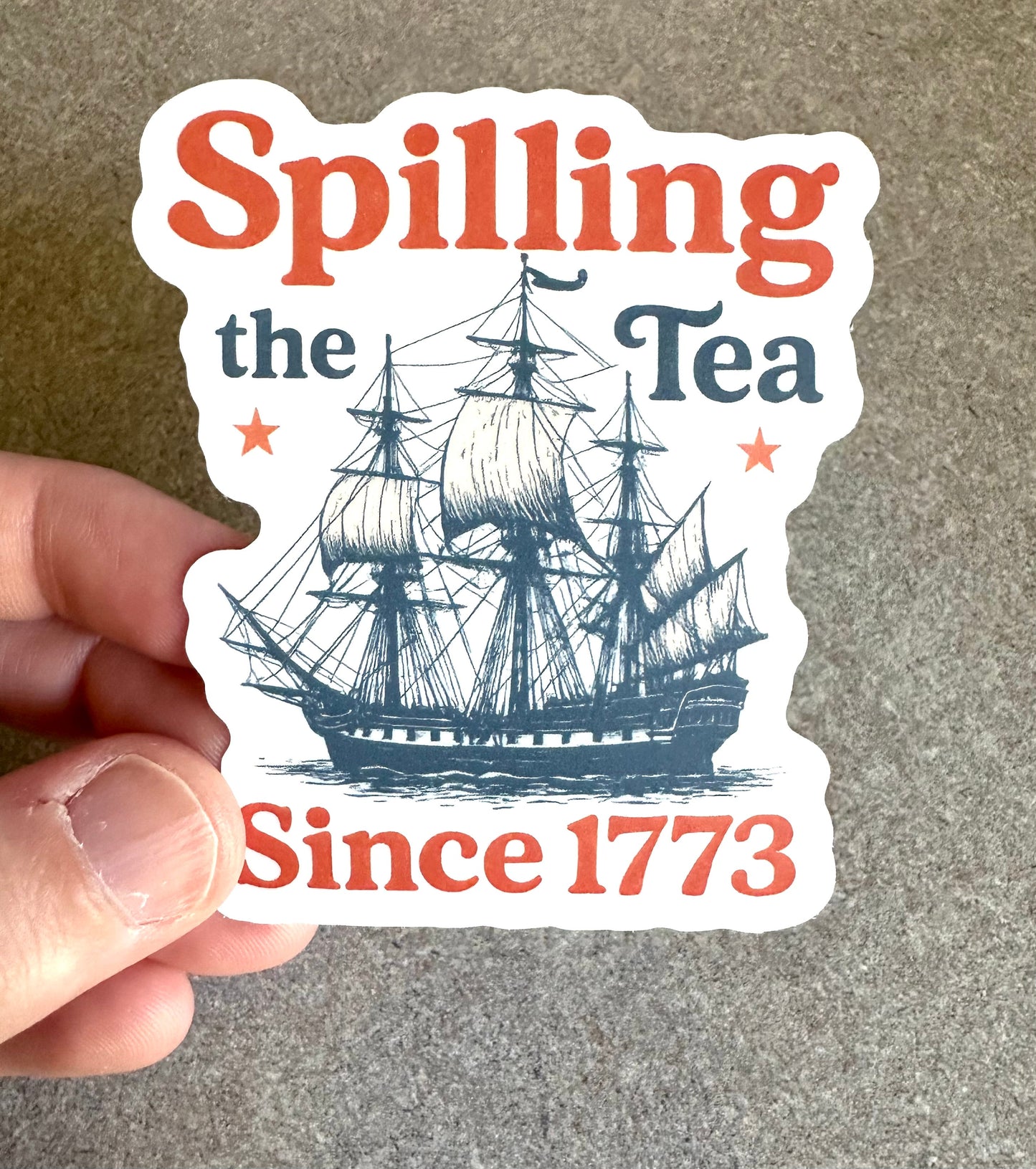 Spilling the Tea Vinyl Sticker, 3" x 3" - Merry May