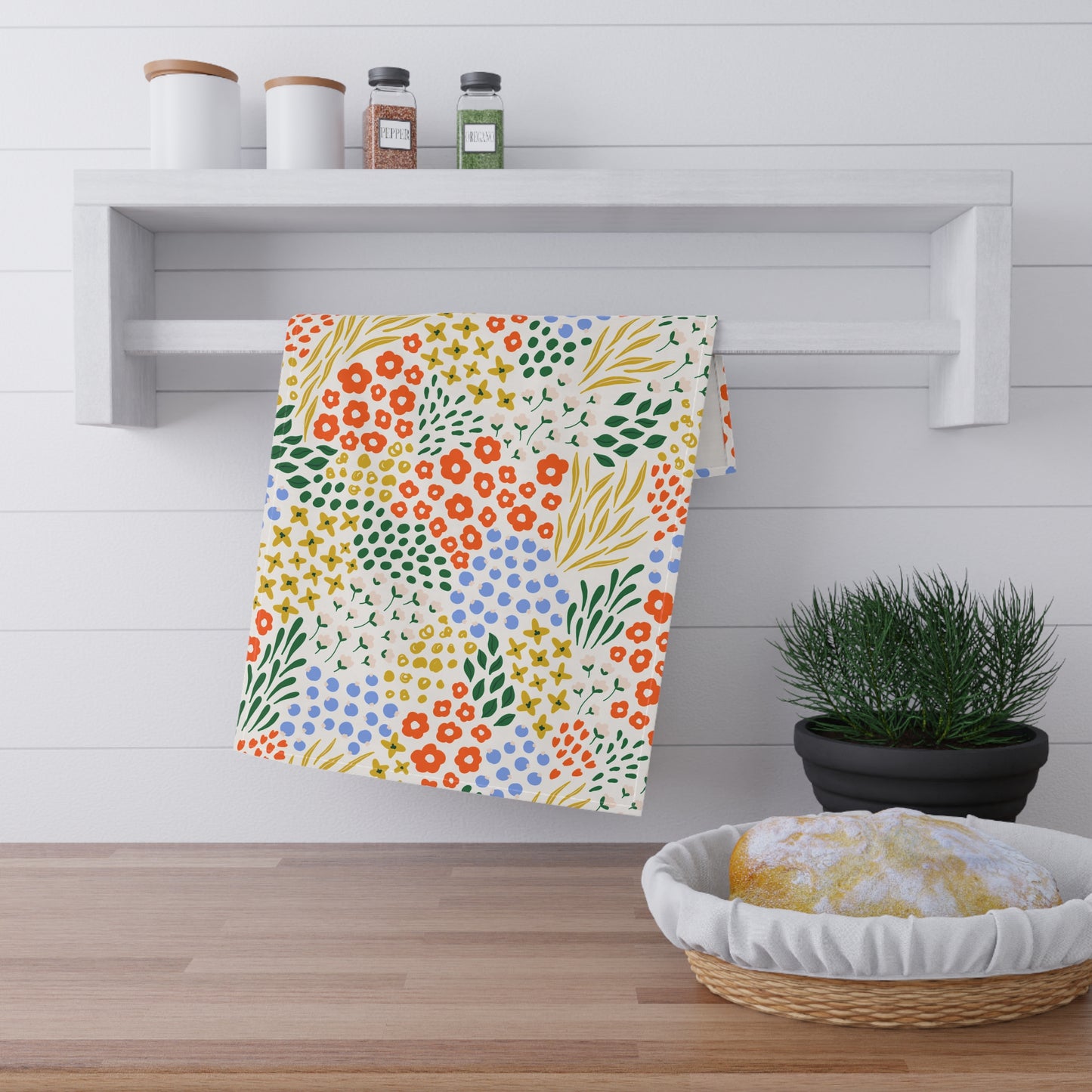 Light Winter Floral Tea Towel, 18" x 30"