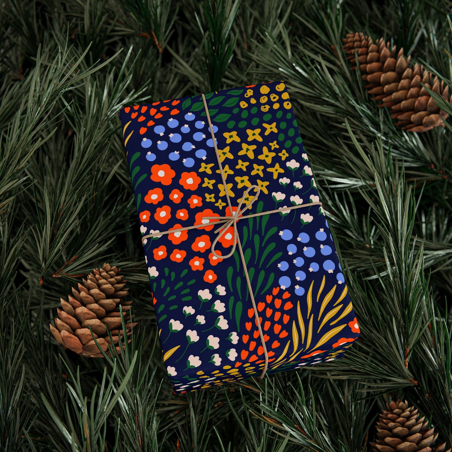 Dark Winter Floral Matte Wrapping Paper Roll