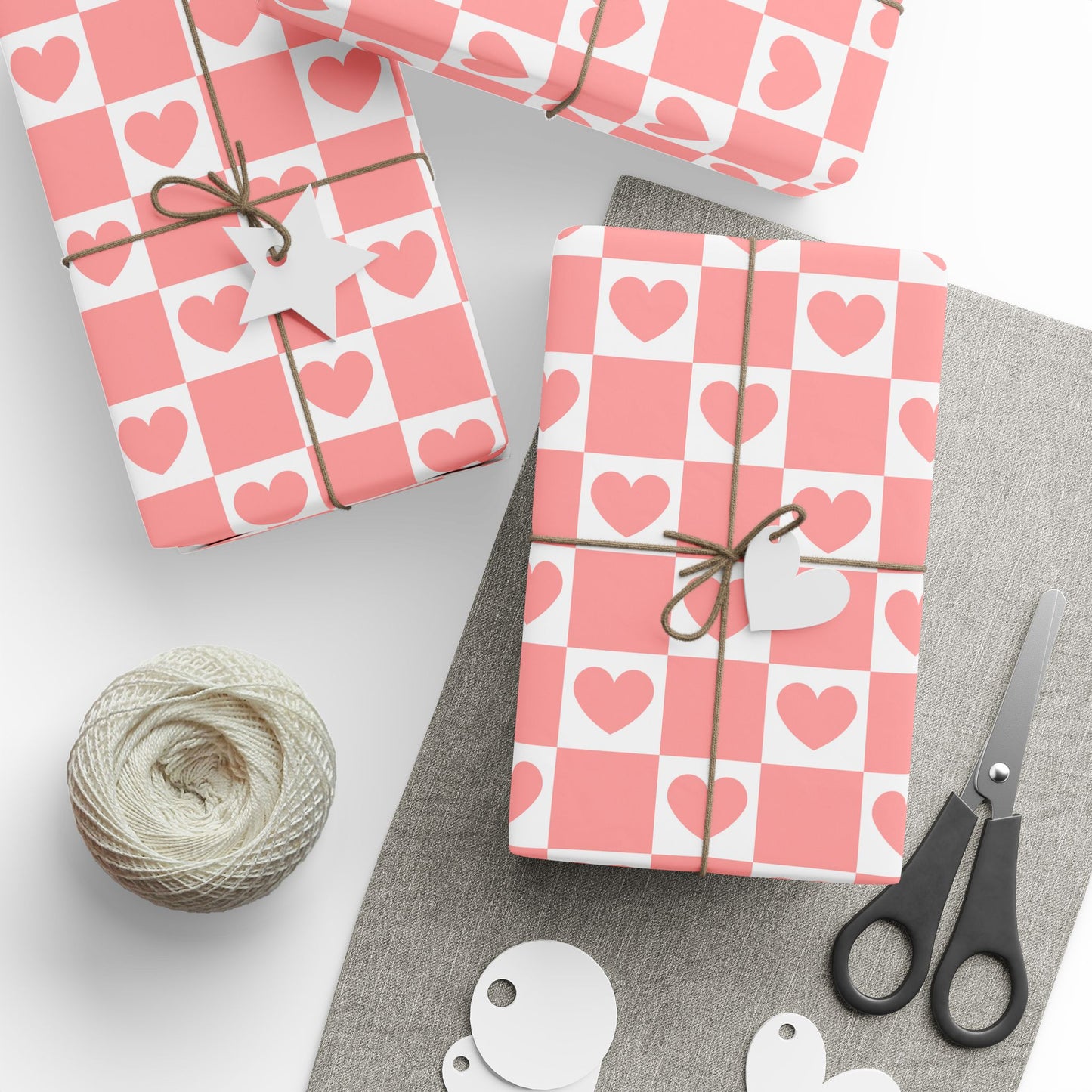 Pink Heart Grid Matte Wrapping Paper Roll