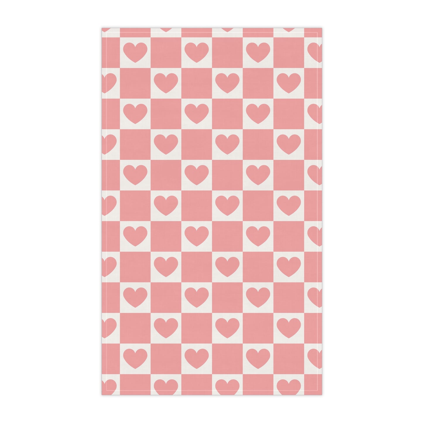 Pink Heart Grid Tea Towel, 18" x 30"