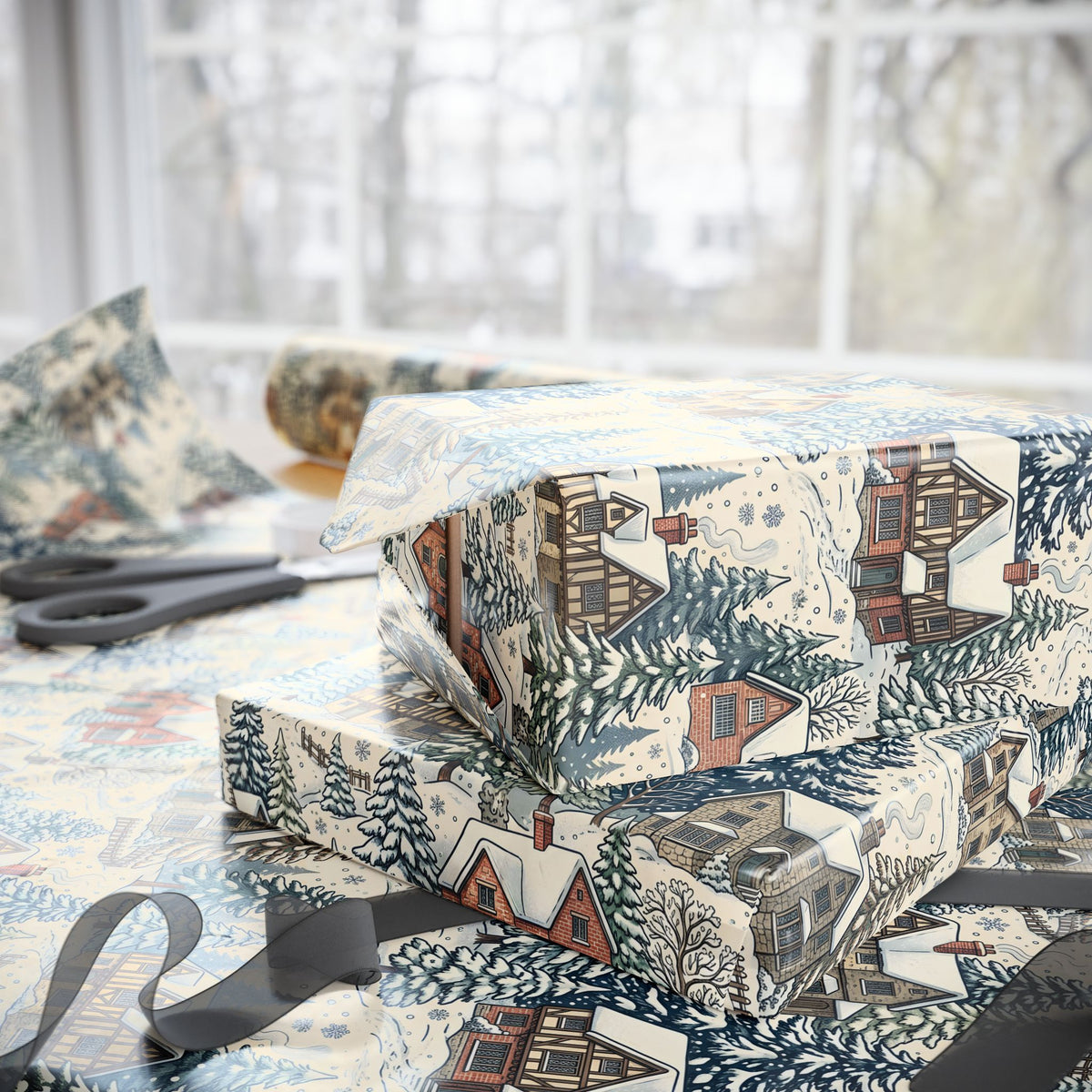 Snowy Cabin Wrapping Paper Roll