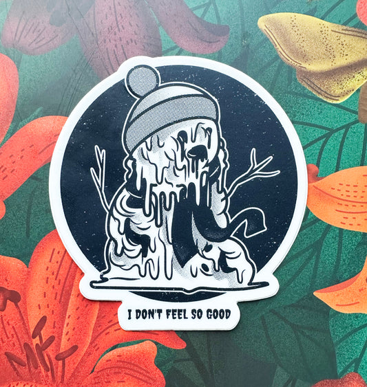 Sickly Snowman Vinyl Sticker, 2.8x3"