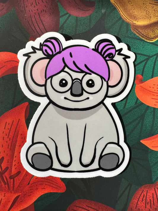 Purple Hair Koala Vinyl Stickers, 2.5x3"