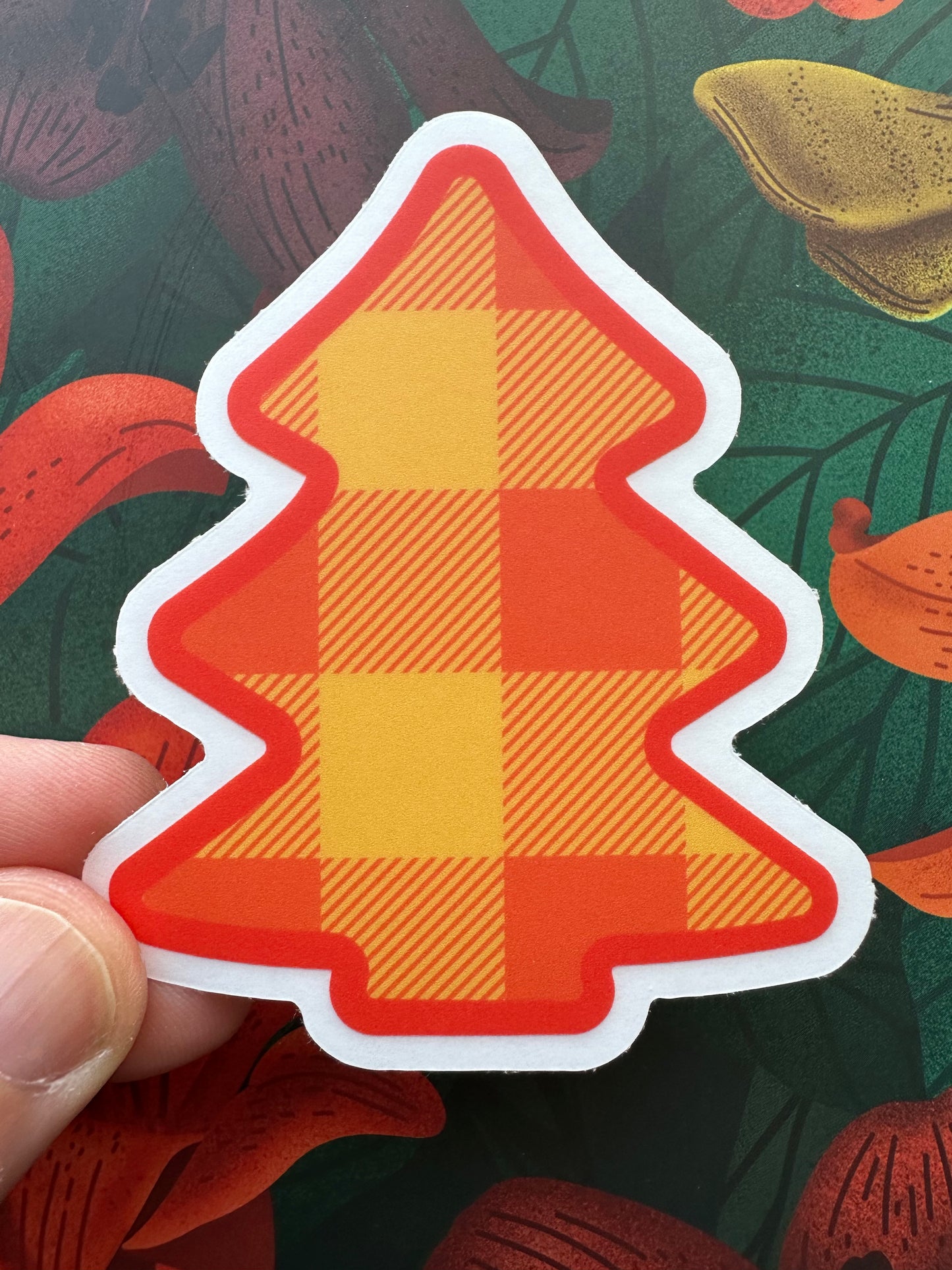 Plaid Tree Clear Transparent Vinyl Sticker, 2.5" x 3"