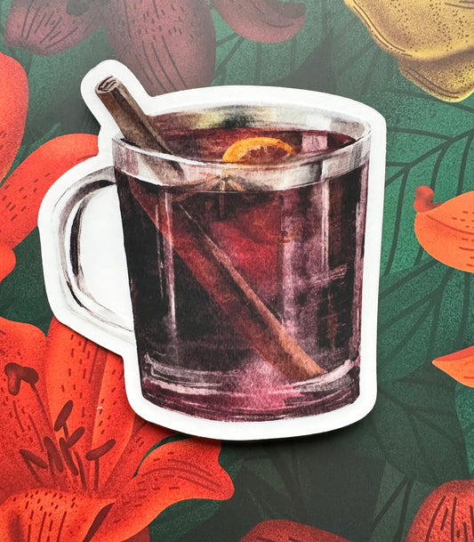 Mulled Wine Clear Transparent Vinyl Sticker, 2.8" x 3"