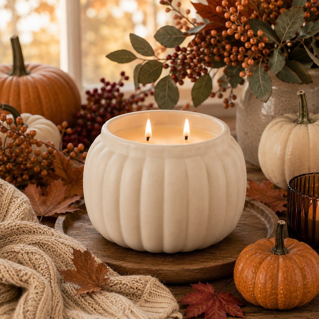 Ceramic Double-Wick Pumpkin Candle