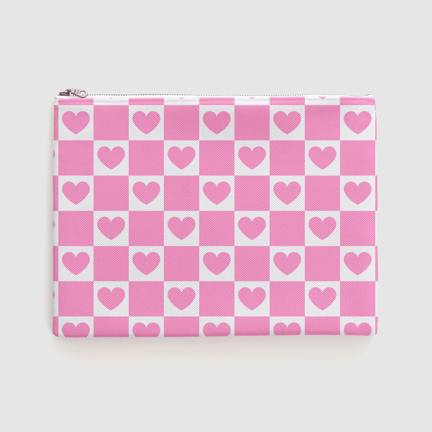 Pink Heart Grid Zipper Pouch