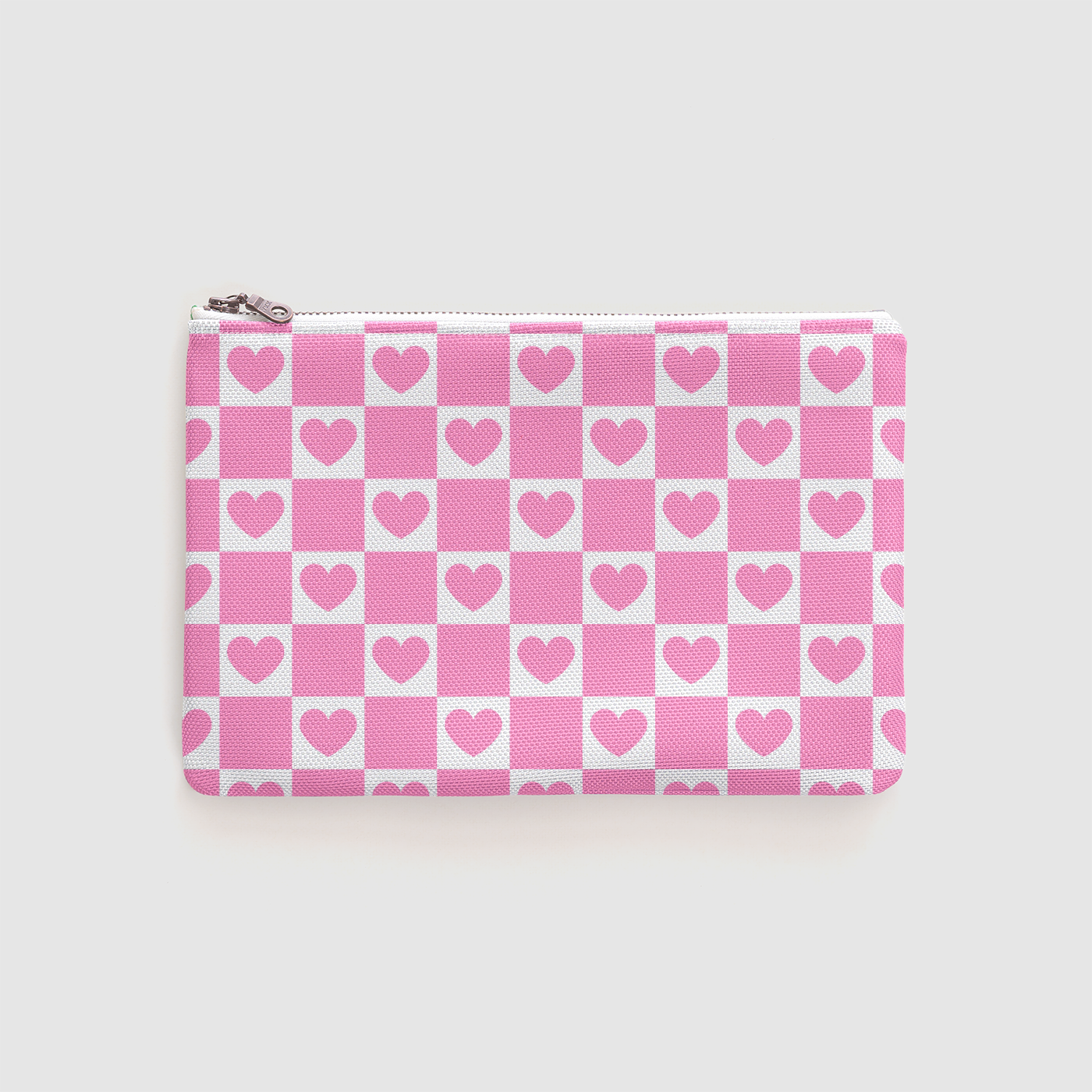 Pink Heart Grid Zipper Pouch