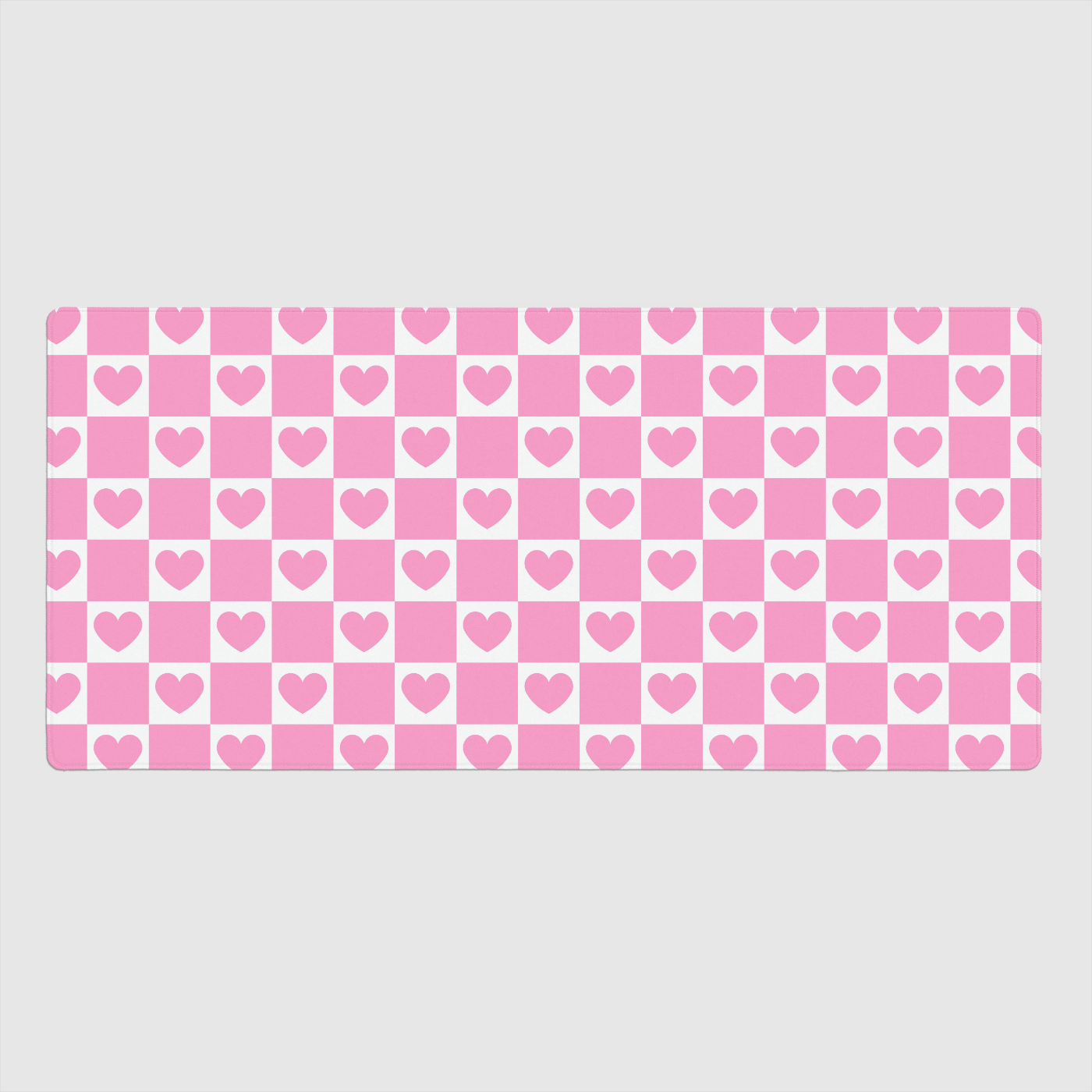 Pink Heart Grid Large Desk Mat, 35x16"