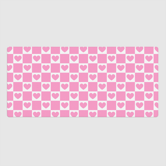 Pink Heart Grid Large Desk Mat, 35x16"