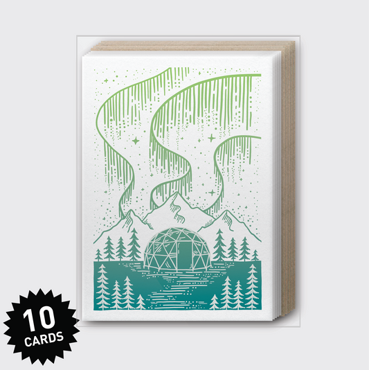 Box Set of 10 - Northern Lights Green Greeting Card
