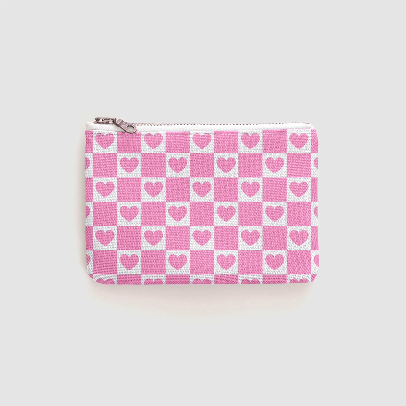 Pink Heart Grid Zipper Pouch