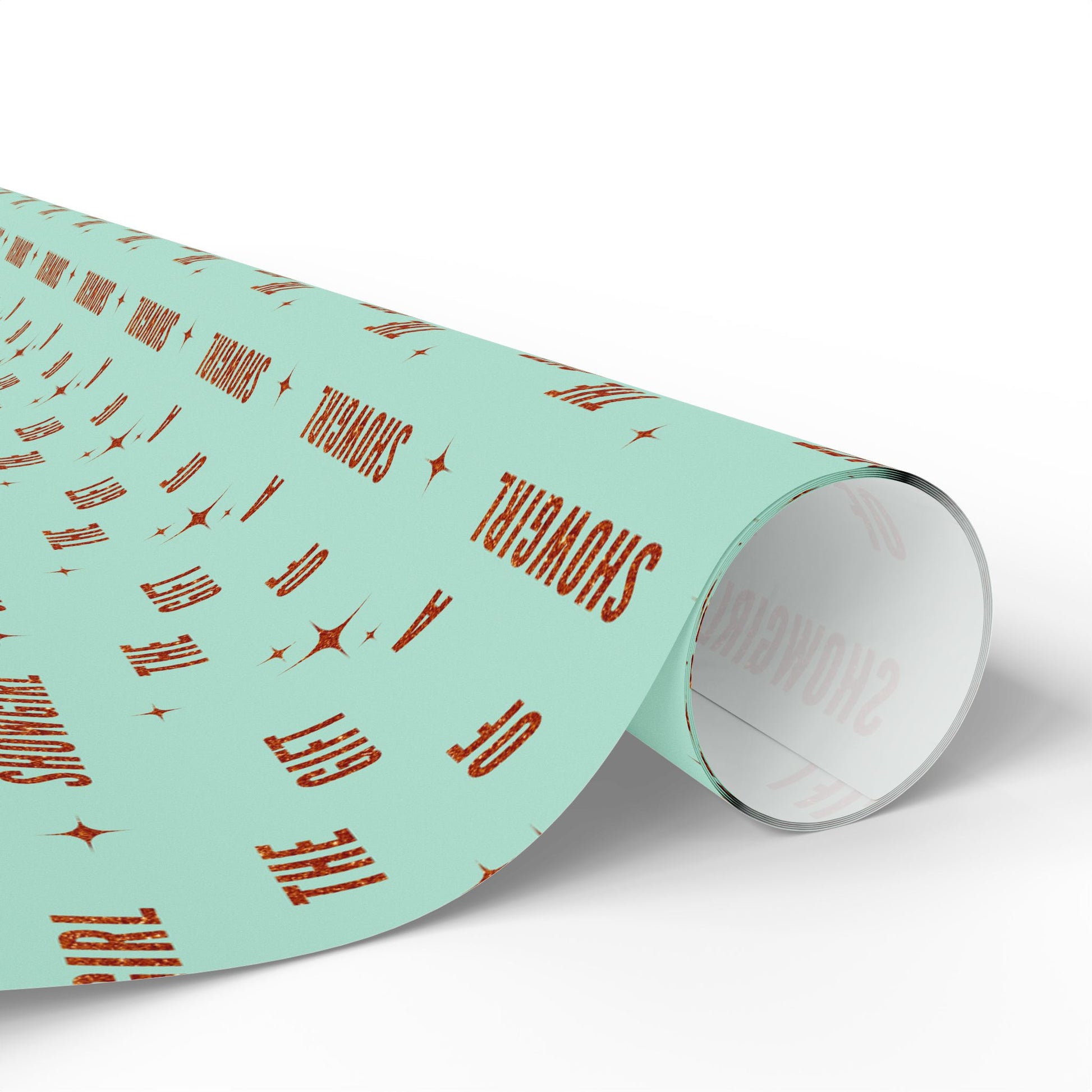 The Gift of a Showgirl wrapping paper, rolled mockup, by Merry May