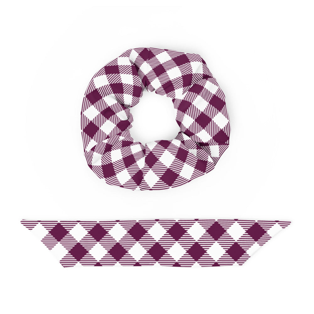 Plum Plaid Recycled Fabric Hair Scrunchie