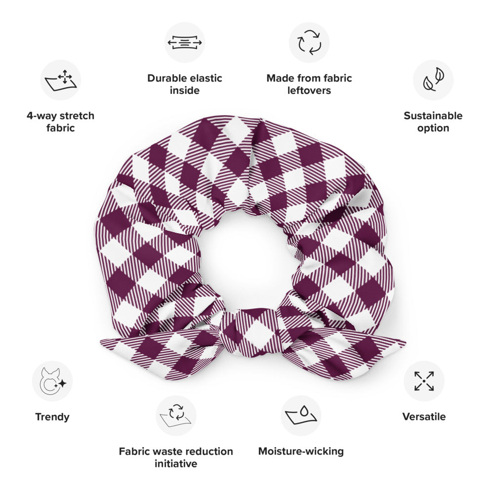 Plum Plaid Recycled Fabric Hair Scrunchie