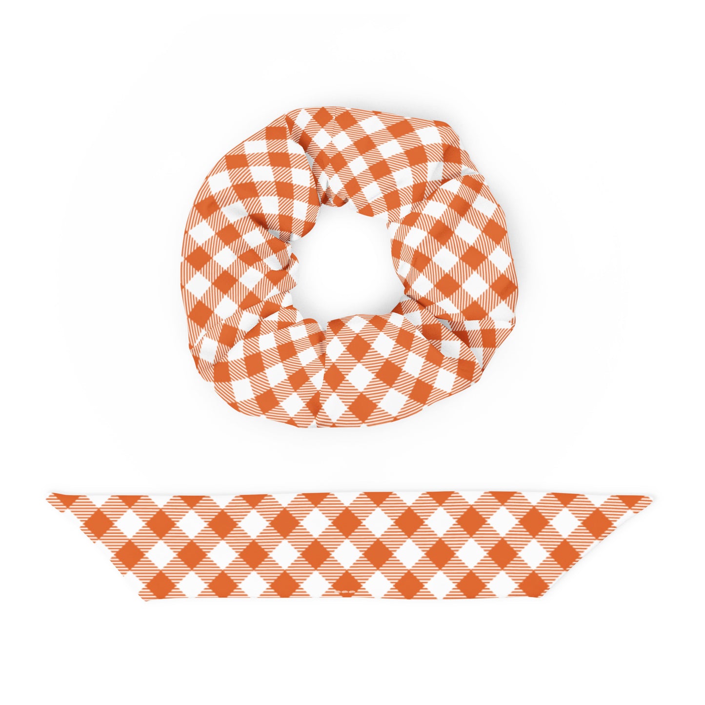 Burnt Orange Plaid Recycled Fabric Hair Scrunchie