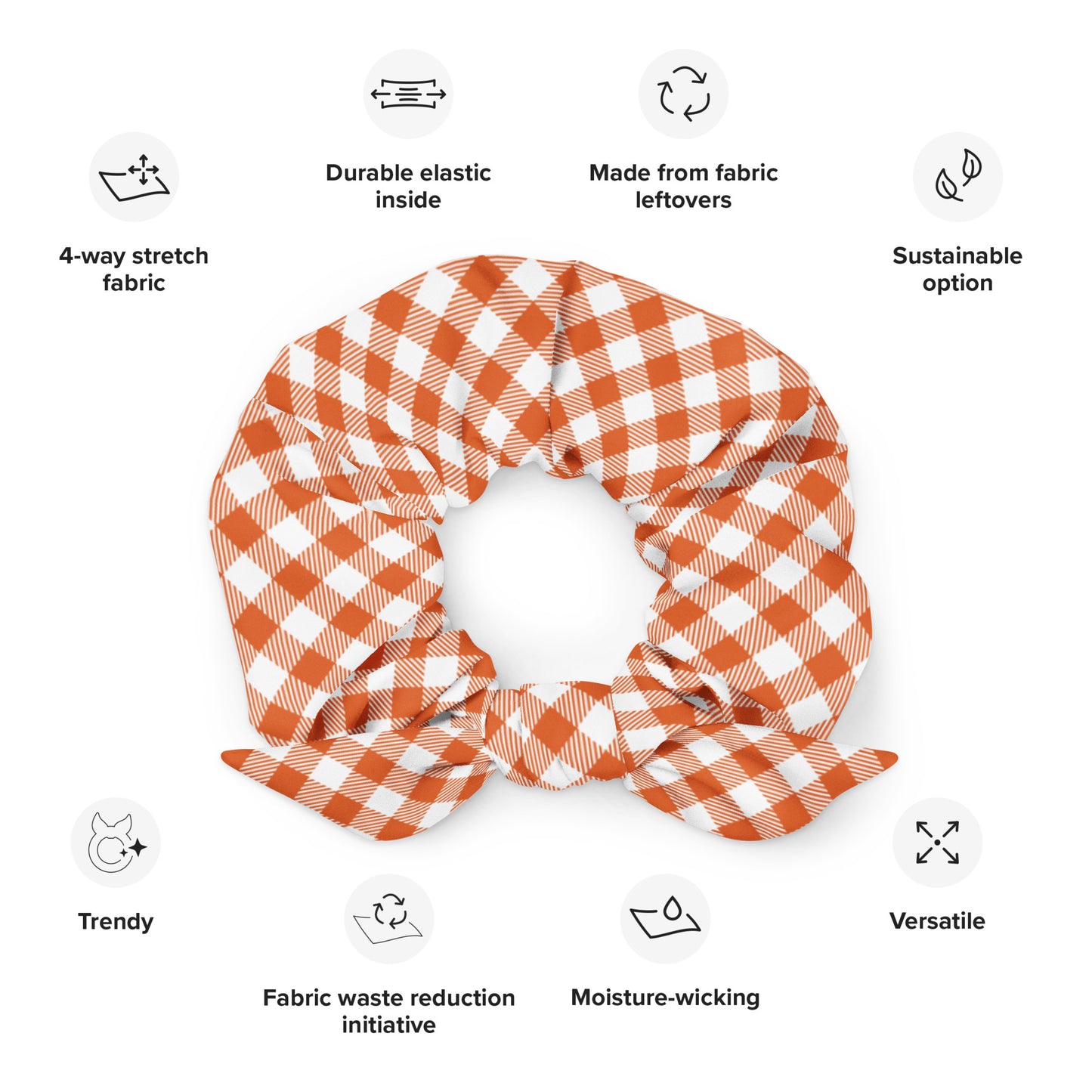 Burnt Orange Plaid Recycled Fabric Hair Scrunchie