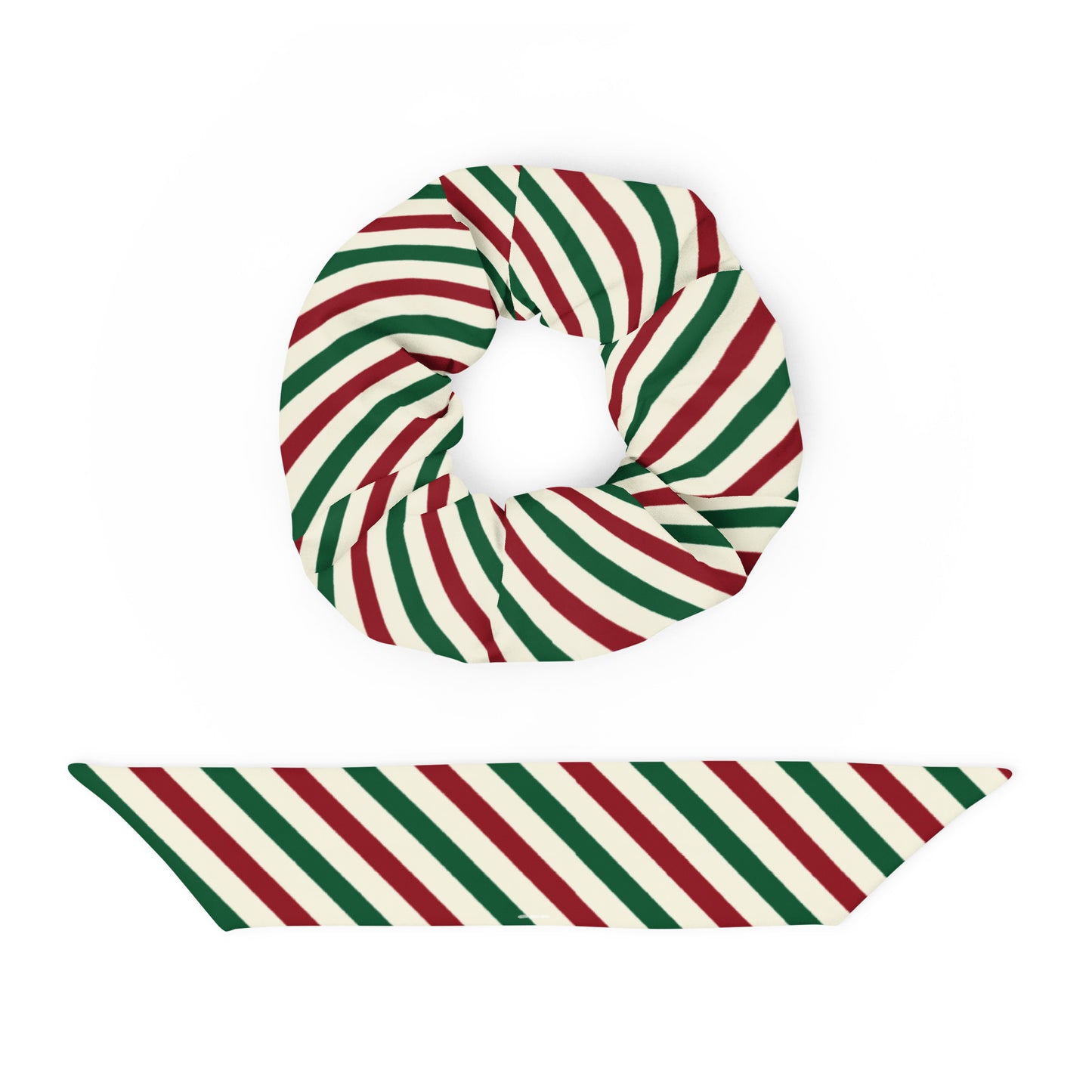 Vintage Christmas Stripe Recycled Fabric Hair Scrunchie