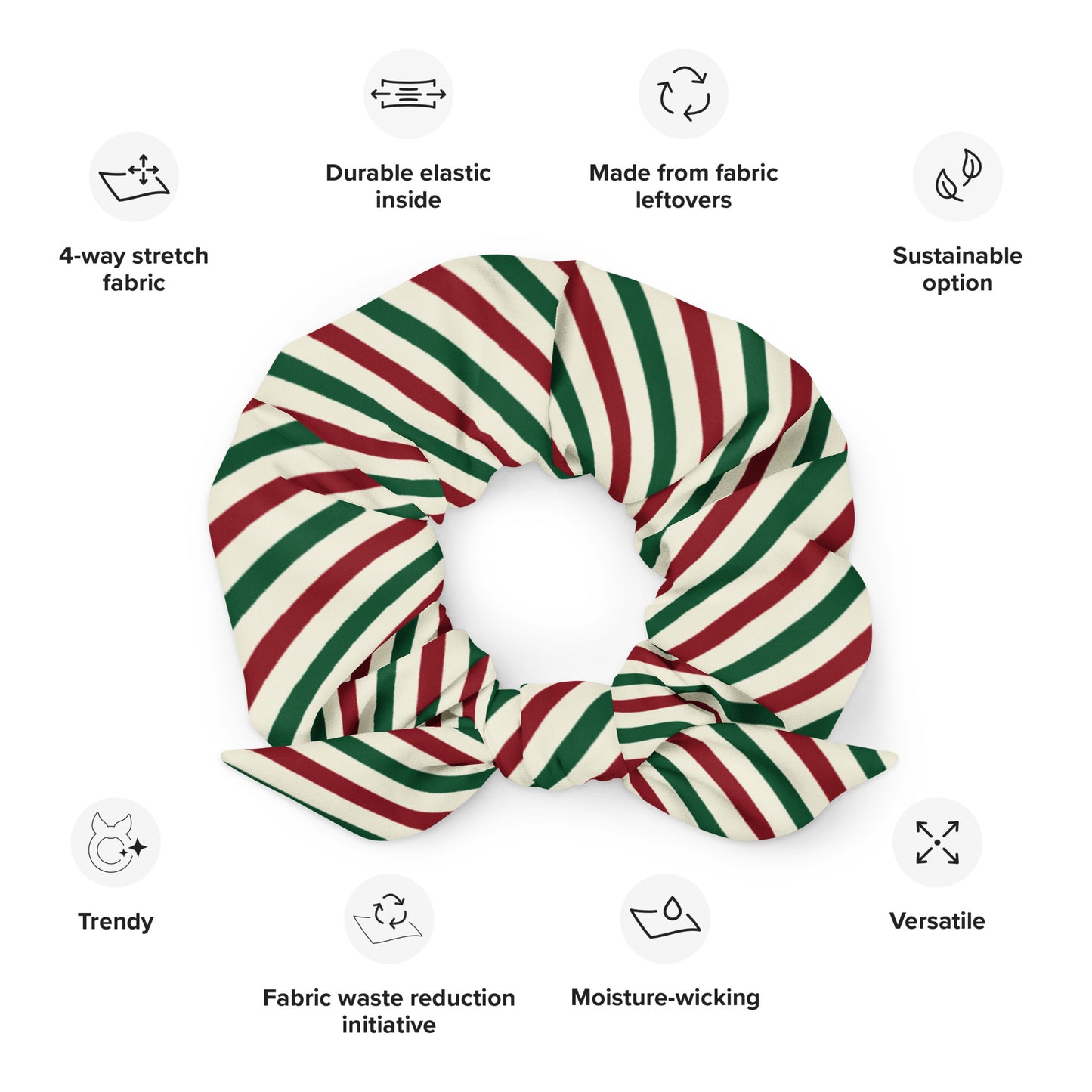 Vintage Christmas Stripe Recycled Fabric Hair Scrunchie