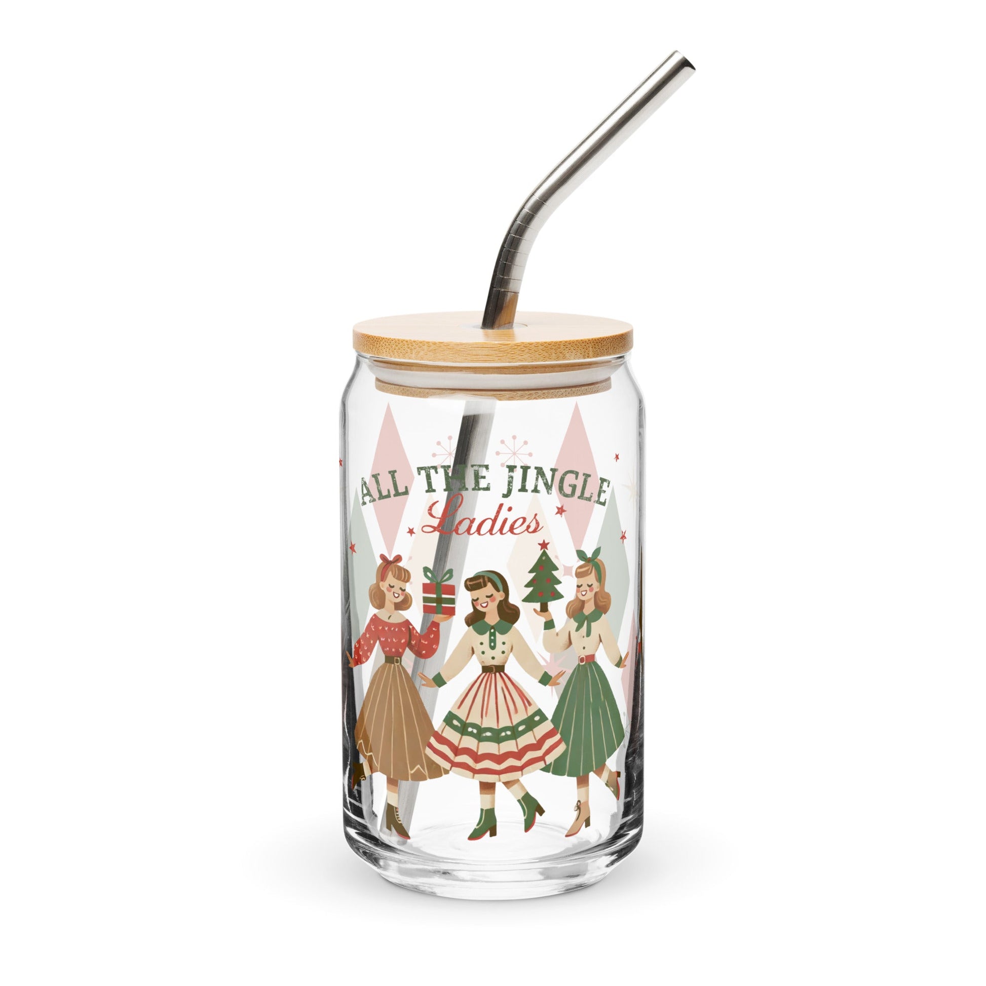All The Jingle Ladies Retro 16 oz. Glass Cup - Merry May