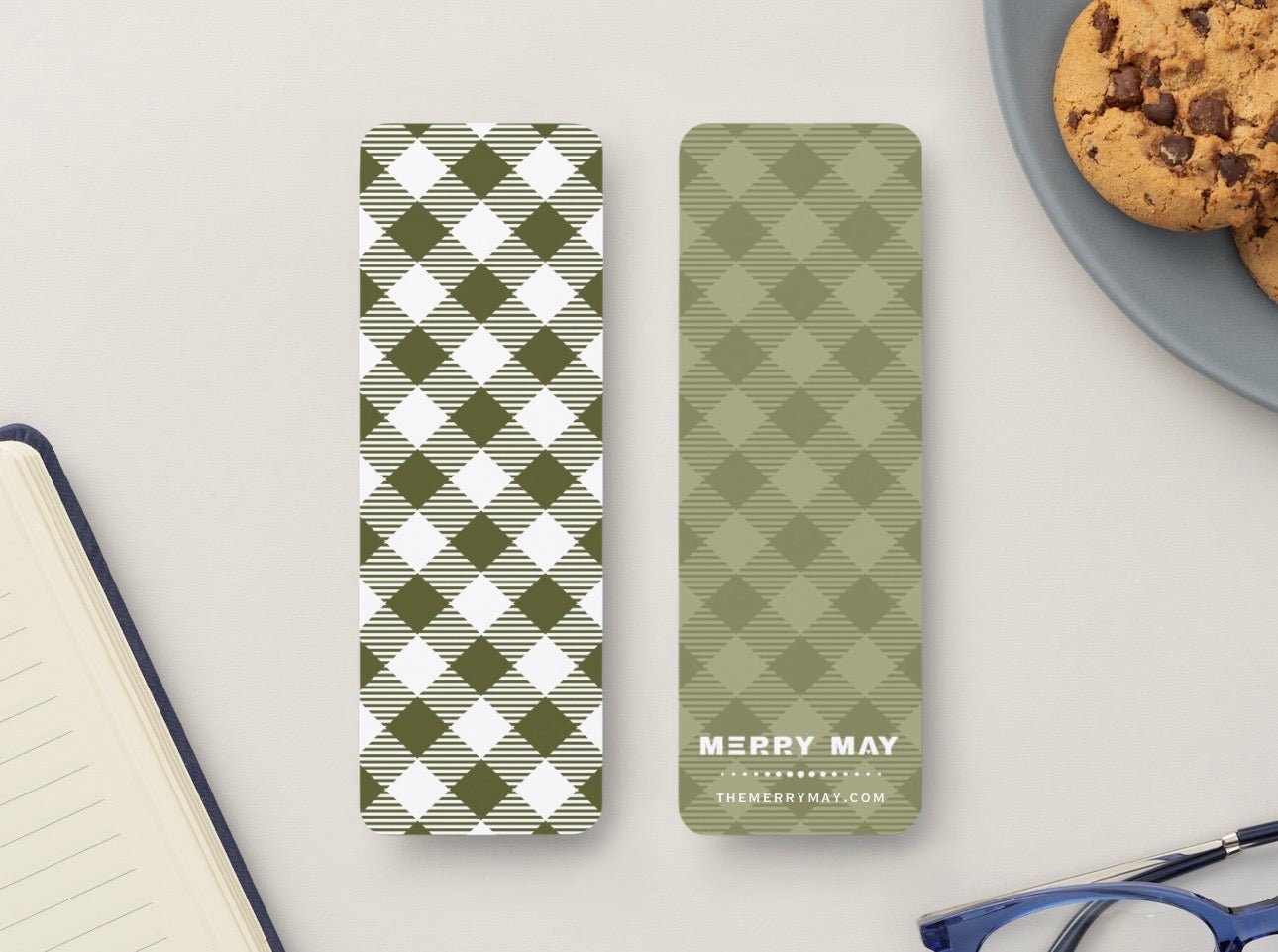 Autumn Plaid Glossy Double - Sided Bookmark, 2” x 6” - Merry May